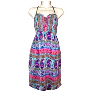 Maple Anthropologie Silk Floral Paisley Quilted Bodice Dress 8